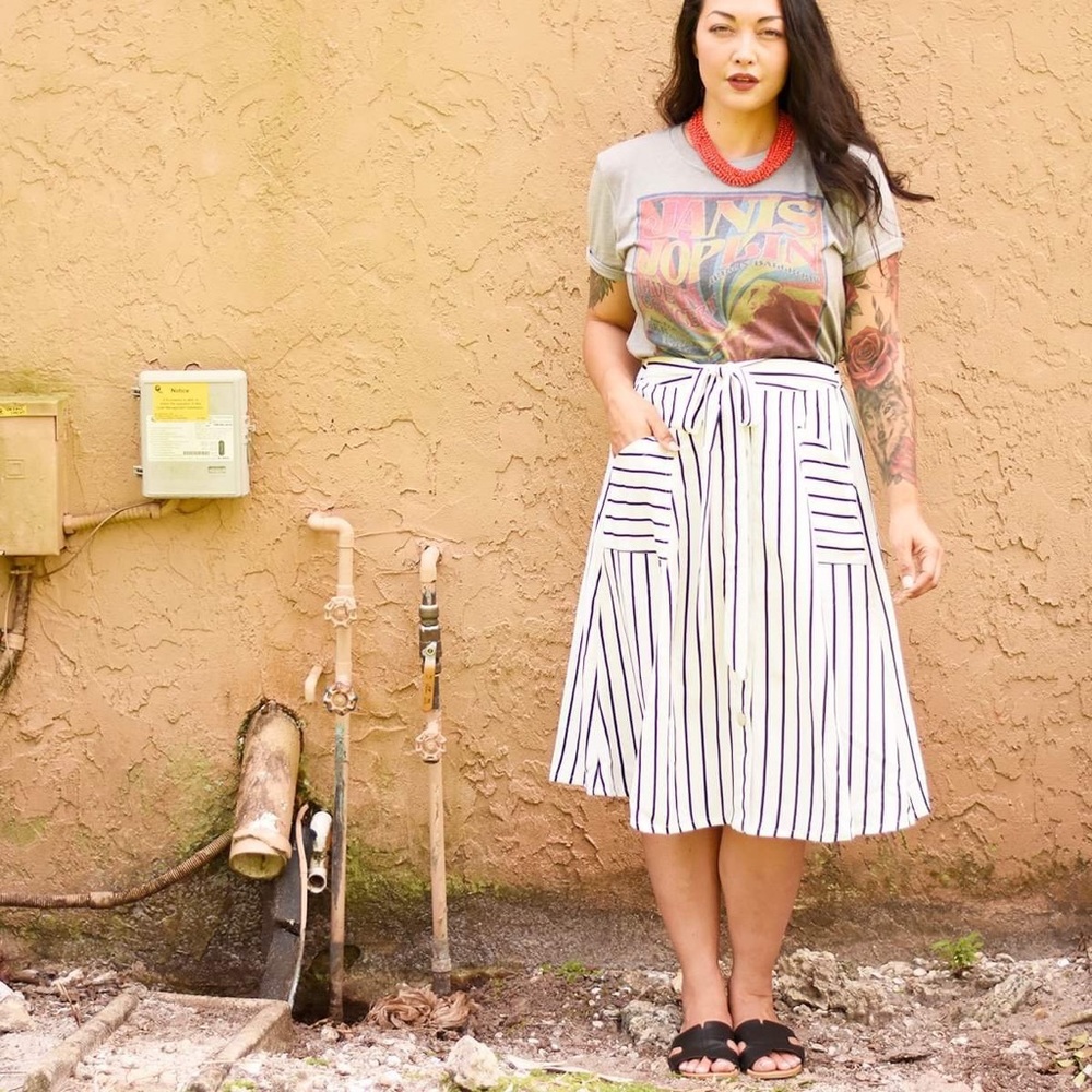 White & Black Striped Skirt - Picture 3 of 3